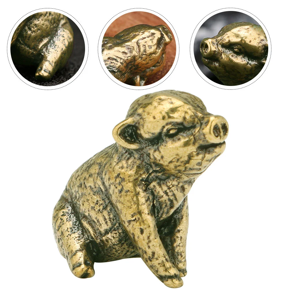 

Brass Piggy Ornament Simulation Sculpture Shape Figurine Mini Tabletop Animal Decor Adornment Statue Desktop Art