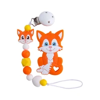 animal silicone teether pacifier chain clip baby teething baby shower gift teething necklace fox silicone beads