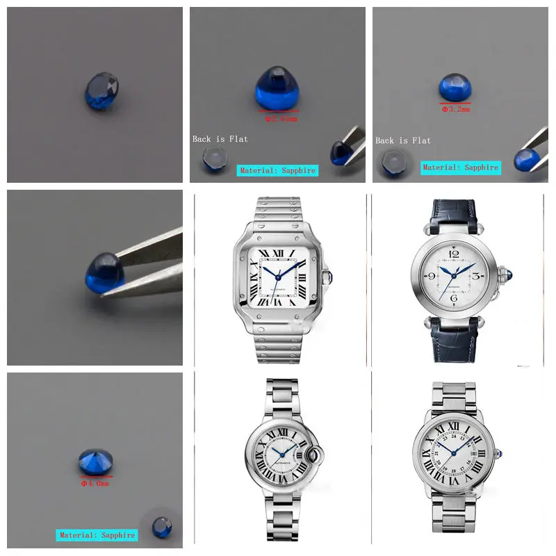 Синий сапфировый круглый подходит для Cartier Crown Fit Ballon Bleu Pasha Panthere Santos Cle Ronde Maillon Drive Tortue Multiple (art.: 3920cfa9bd469) - 3920cfa9bd469