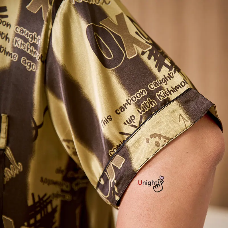 Summer Men's Pajamas Sets Silk Short sleeved Sleepwear Ice Silk Plus Size 7XL Pajama set Home Clothing Pyjamas Suit Home Wear