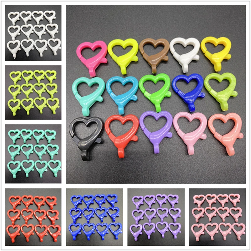 10 штук/лот 27x22мм Пластиковые замочки-карабины в форме сердца с кольцами для ключей для изготовления ювелирных изделий и аксессуаров на цепочке.