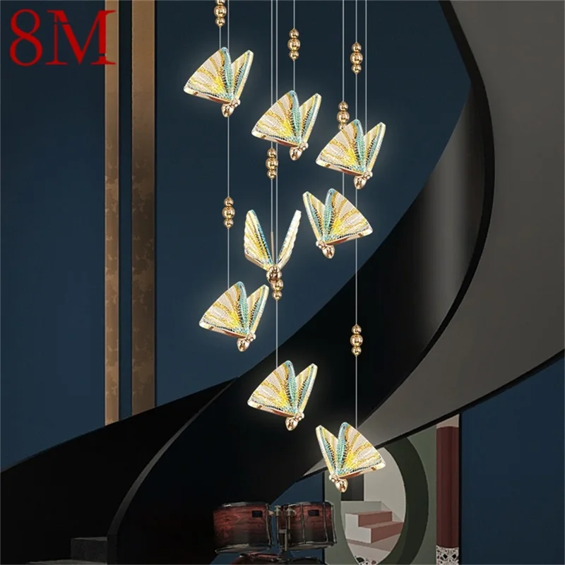 

8M Nordic Butterfly Chandelier Lamps Fixtures Modern Pendant Lights Home LED for Stairs Hall