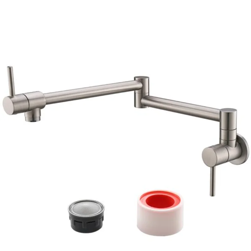 

Brass Folding Faucet 1/2'' NPT Wall Mount Kitchen Faucet Two Handles Cold Water Tap Nickel [US Stock]