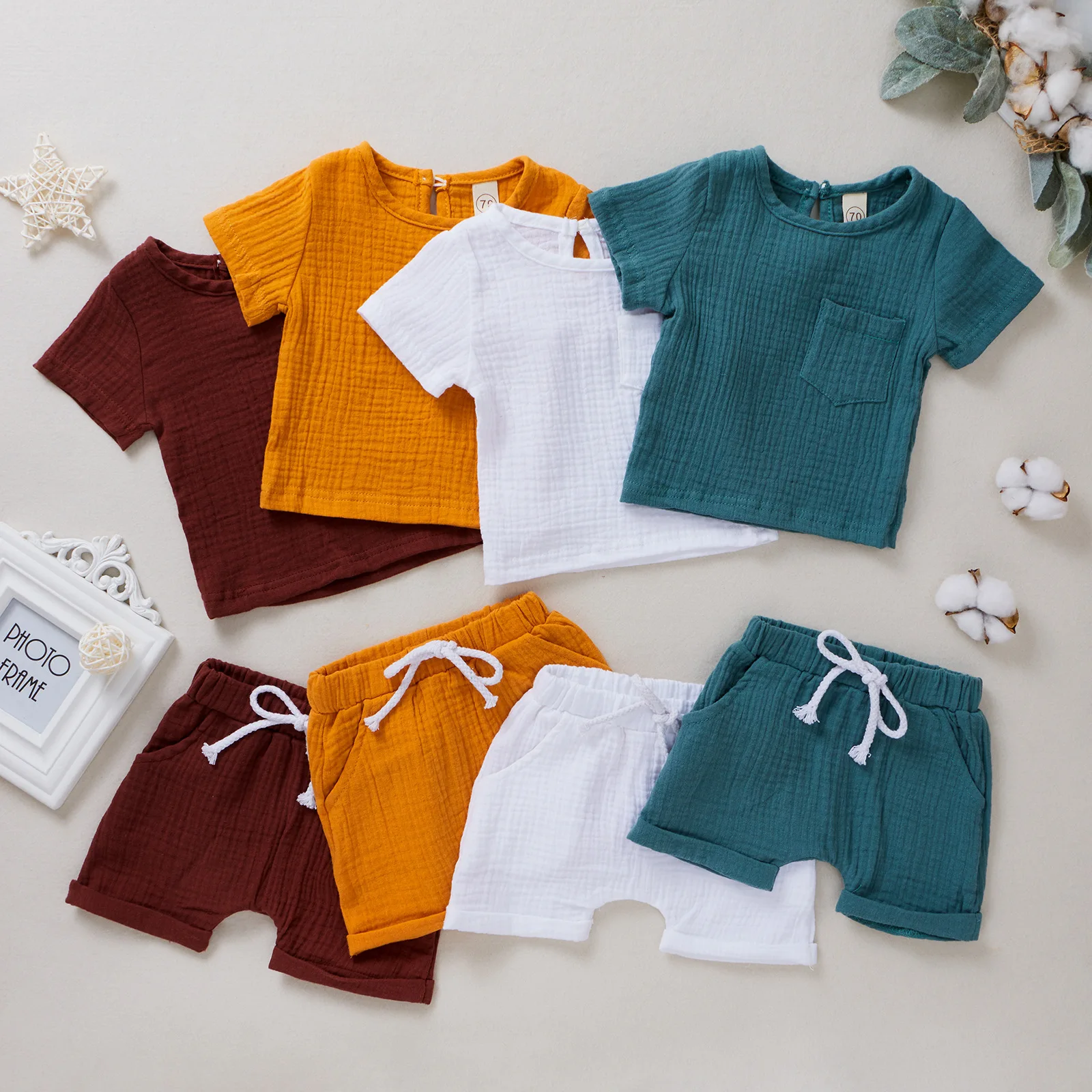 

Baby Clothes Set Organic Cotton Summer Casual Tops Shorts for Boys Girls Set Unisex Toddlers 2 Pieces Kids Baby Outifs Clothing