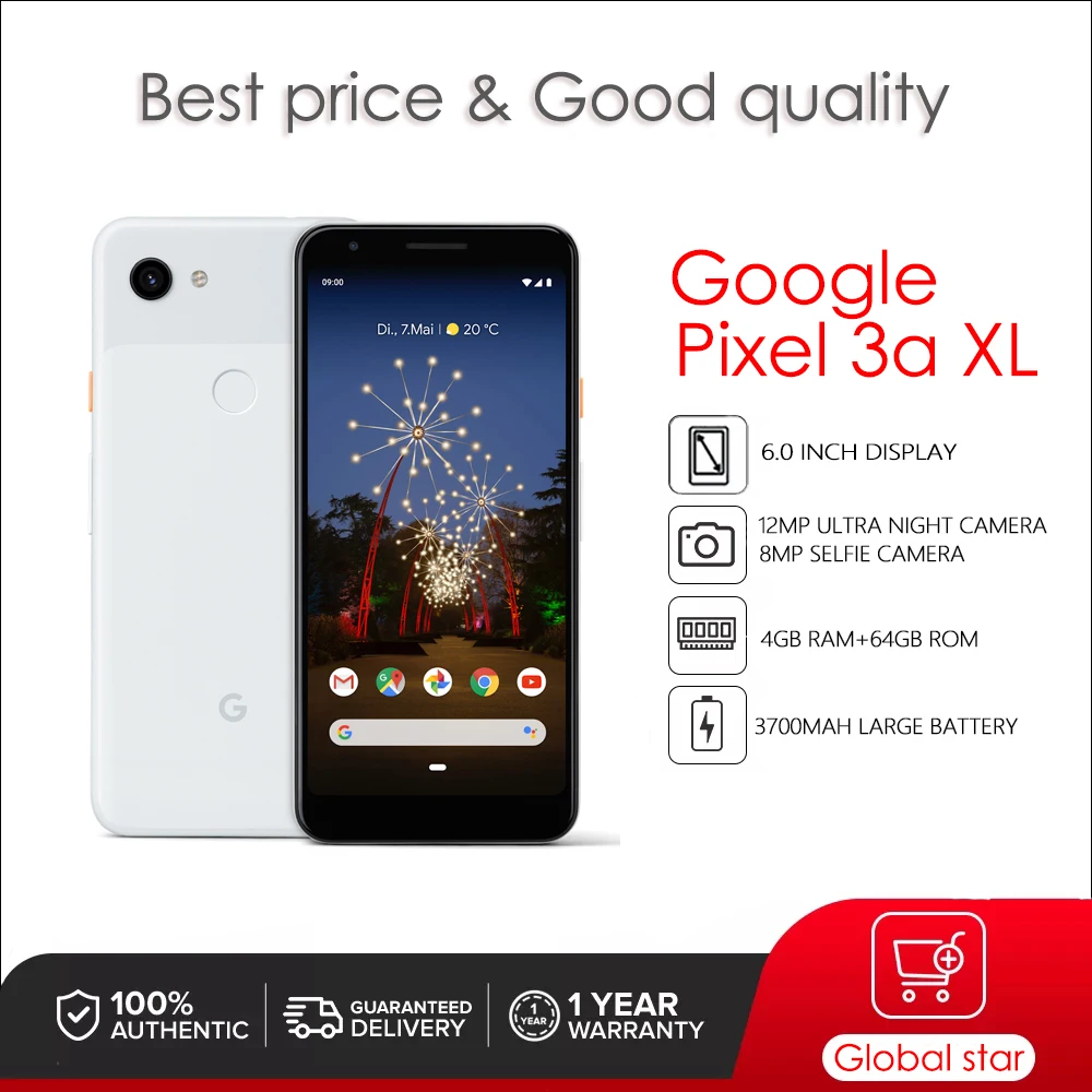 

Original Unlocked Google Pixel 3a XL 6.0" 4GB RAM 64GB ROM 3700mAh 12MP NFC Octa Core 4G LTE Smartphone Cell Phone