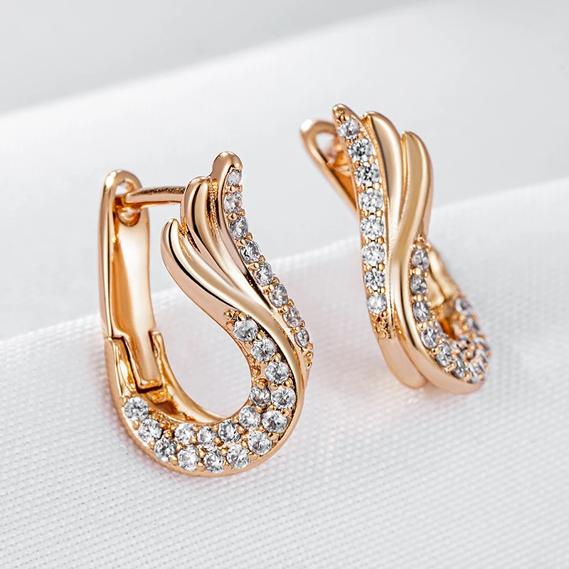 

Wbmqda Luxury Elegant 585 Rose Gold Color Geometric lines Natural Zircon Drop Earrings For Women High Quality Dailty OL Jewelry