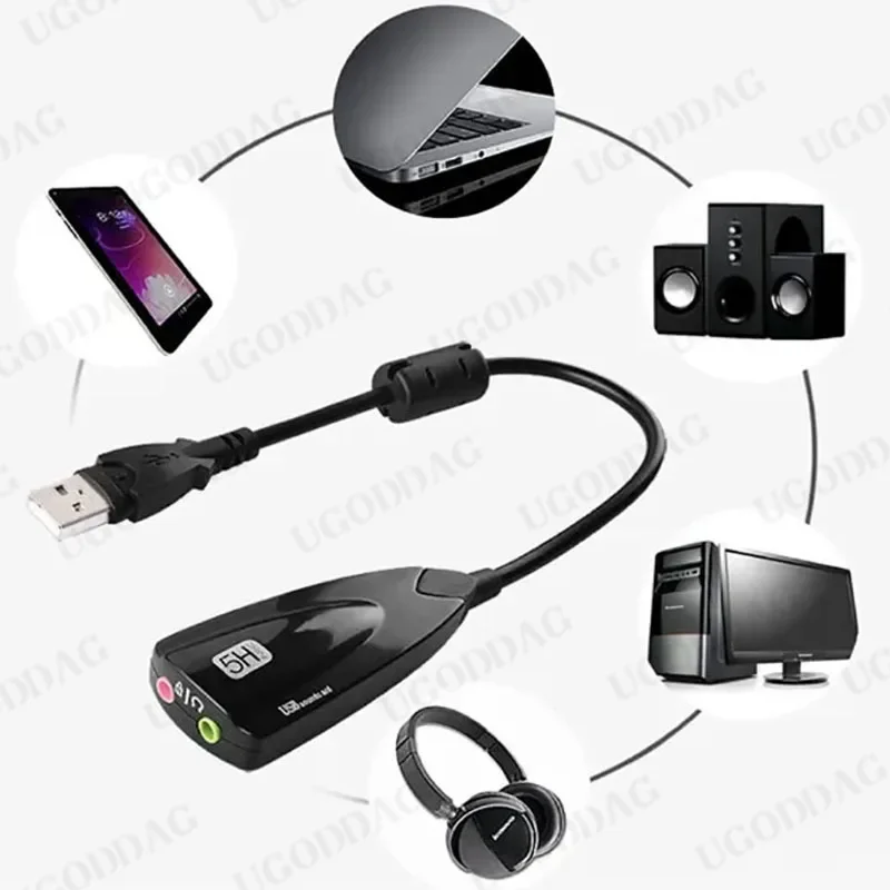 Фото Звуковая карта USB 7.1, адаптер для микрофона и наушников 5HV2, USB-динамик 3D, внешняя звуковая карта USB для портативного компьютера, ПК №3