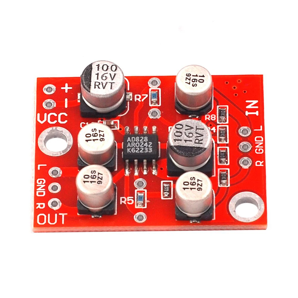 

DC 3.7V-15V 12V AD828 Stereo Preamp Power Amplifier Board Preamplifier Module Single Power Supply OP Amp Pre-Amplifier Board