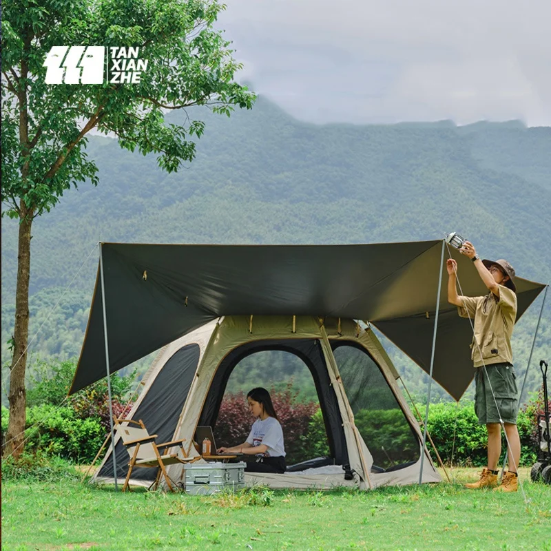 

Палатки большого размера с защитой от УФ-лучей, уличная гексагональная двухслойная Водонепроницаемая кемпинговая палатка для 4-6 человек, для пешего туризма и сада