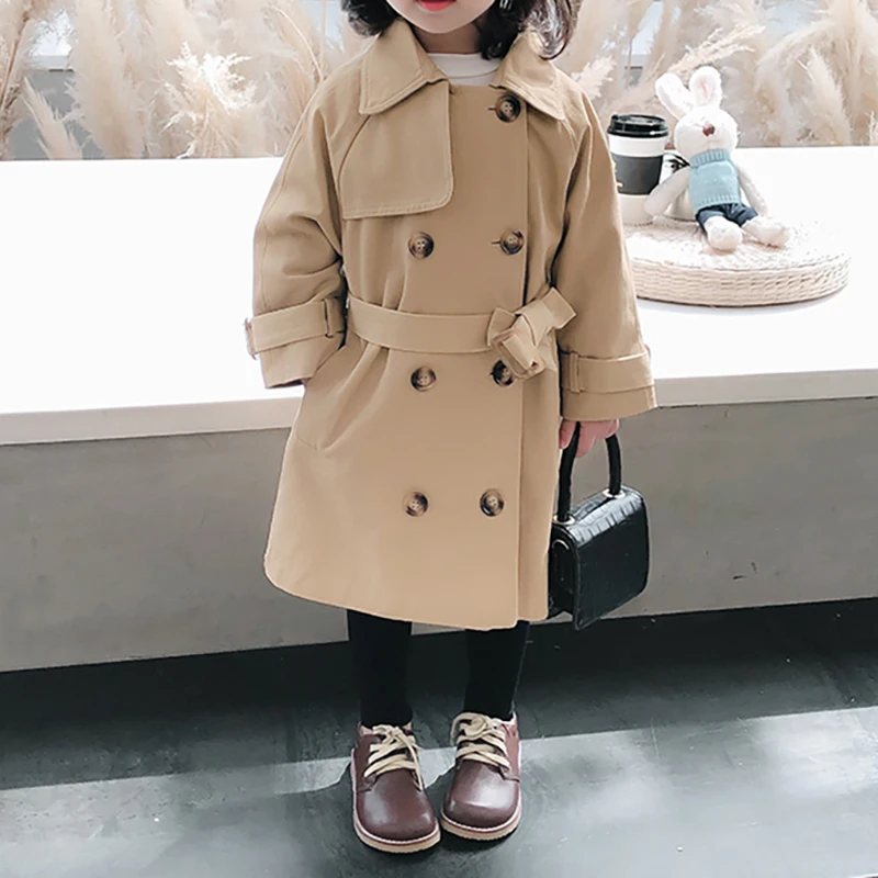 

Spring Autumn New Baby Coat Kids Trench Coats Fashion Casual Jacket Girls Khaki England Style Windbreaker Children Clothes 2-8Y