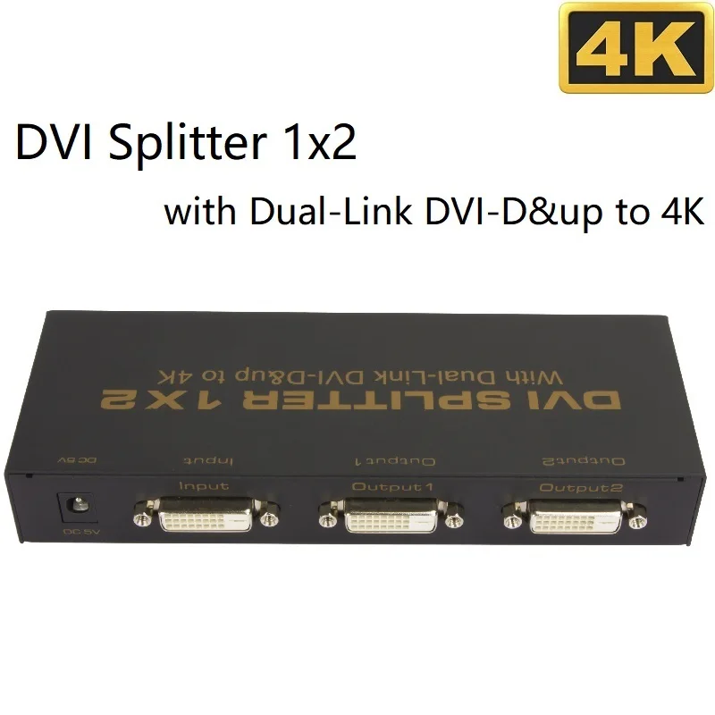 

DVI 1 In 2 Out Splitter 1x2 3840X2160@30Hz Dual Link DVI-D DVI Audio Splitter 4K for Multimedia