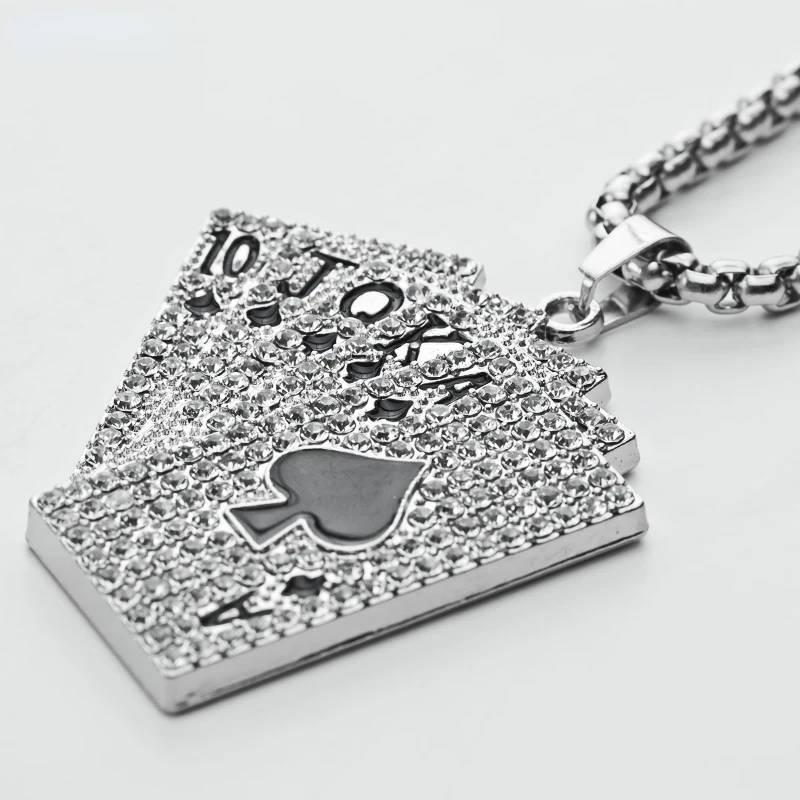 

Stainless Steel Rhinestone Poker Necklace Kpop Hip Hop Fashion Men Women Lovers' Sweater Chain Creative Jewelry Free Shipping