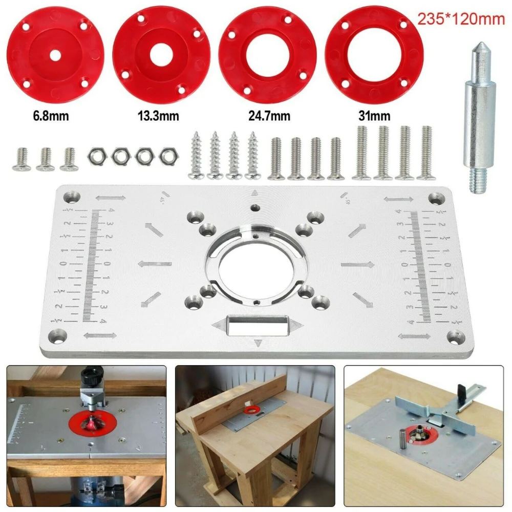 

Multifunctional Aluminum Router Table Insert Plate Trimmer Engraving Machine Woodworking Bench Router Plate Mesa With Rings