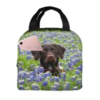 labrador in flower field lunch bag portable insulated thermal cooler bento lunch box tote picnic storage bag pouch