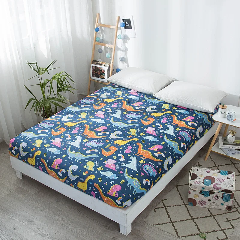 

ARICK Bonenjoy Kids Bed Sheet Dinosaur Printed Fitted Sheet Queen Size Mattress Cover Protector Single Bed Sheet with Elastic