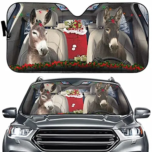 

Christmas Donkey Automotive Windshield Sun Shade Foldable Car Front Window Sunshade for Most Sedans SUV Truck, Auto Sun Blocker