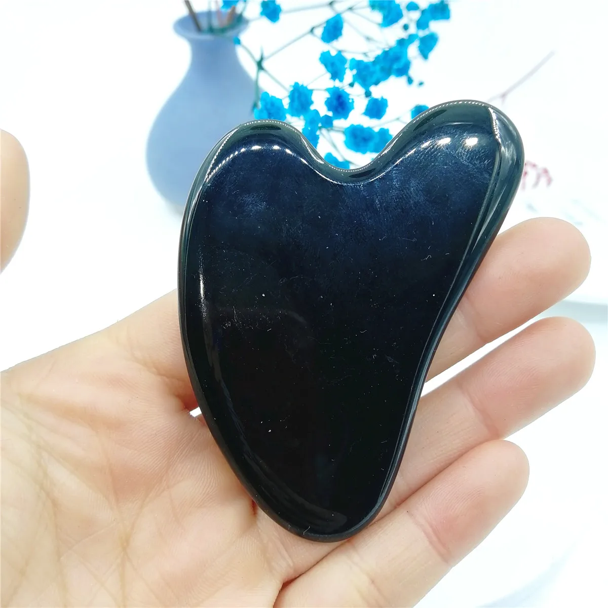 

Массажный скребок для лица, черный обсидиан в форме сердца для спа-процедур, массажер для соскабливания гуаша, 70-80 мм