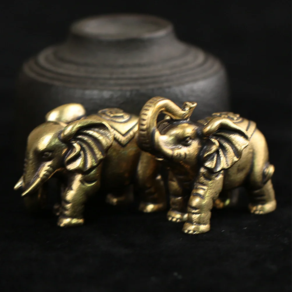 

2 Pcs Bronze Indoor Tabletop Elephant Decor Elephant Ornament Decorations Figurine Creative Desktop Ornament