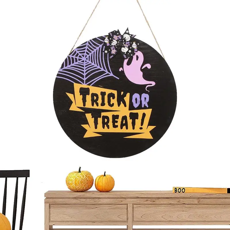 

Подвесная дверь на Хэллоуин, 11,8 дюйма, деревянная дверь, знак, украшение на Хэллоуин, призрак-паутина, трюк или наслаждение Хэллоуин