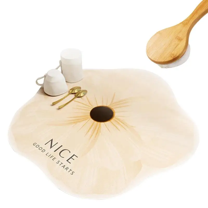 

Countertop Mat Draining Pad For Kitchen Dish And Coffee Flower Shape Dish Draining Pad With Strong Water Absorption For Kitchen