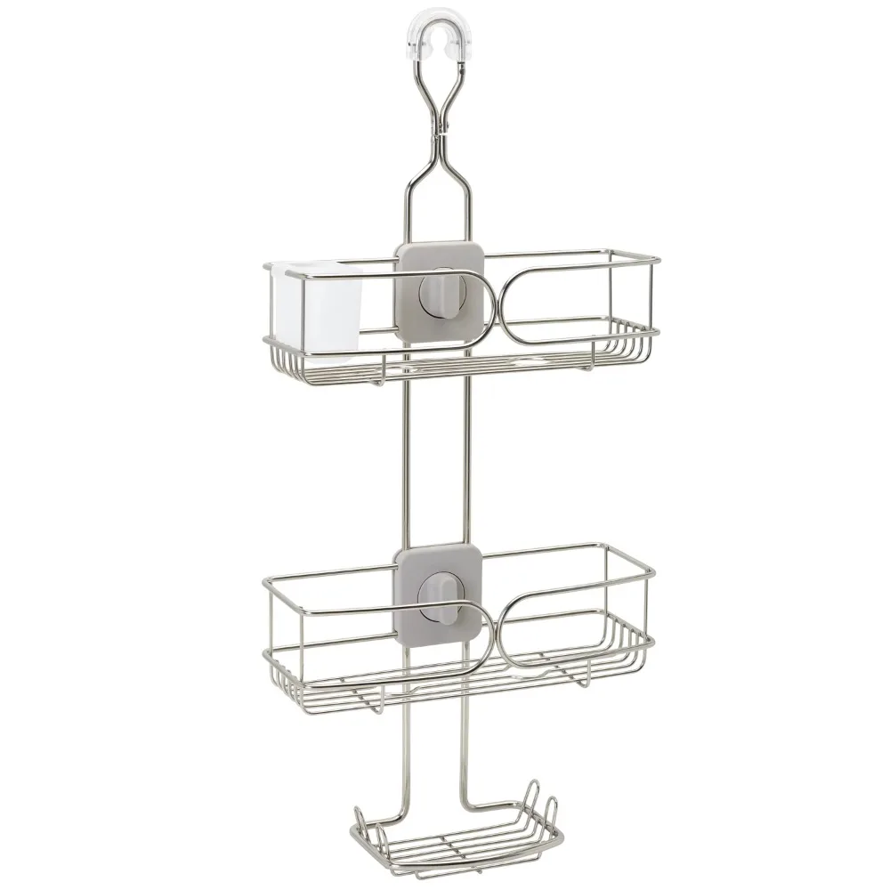 

Zenna Home Metal Shower Caddy with 2 4-Way Adjustable Shelves, Stainless Steel