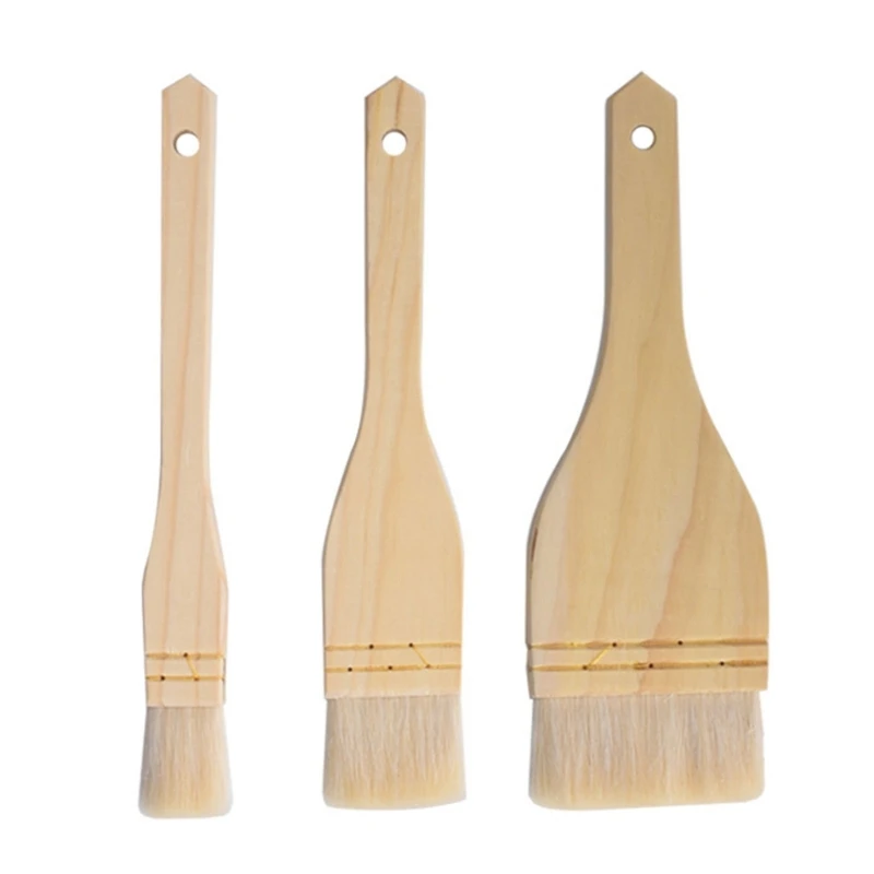 

3Pcs Wools Brush with Wood Handles Barbecue Oil Baking Brush Pastry Brushes