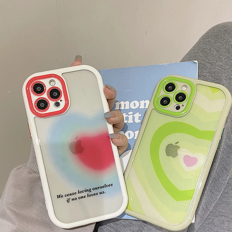 

Gradient Love Heart Acrylic Case For iPhone 14 Pro Max Cases For iPhone 13 11 12 Pro Max 14 Plus Cute Phone Hard Back Cover