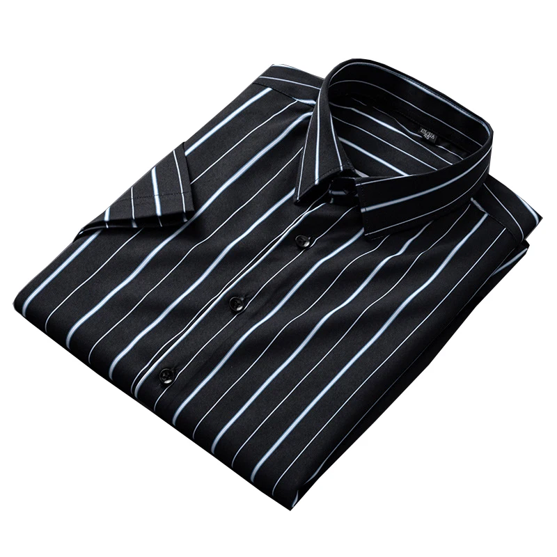 Summer Casual Short Sleeve No Ironing Slim Fit Striped Luxury Mens Social  Shirt