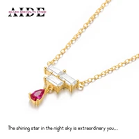 aide s925 sterling silver geometric pink and white zircon necklaces for women girls gold necklace chain jewelry gifts collares