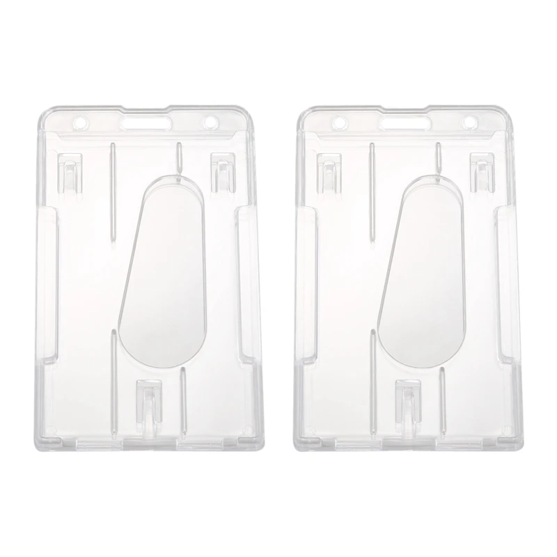 

2X Vertical Hard Plastic Badge Holder Double Card ID Multi Transparent 10X6cm