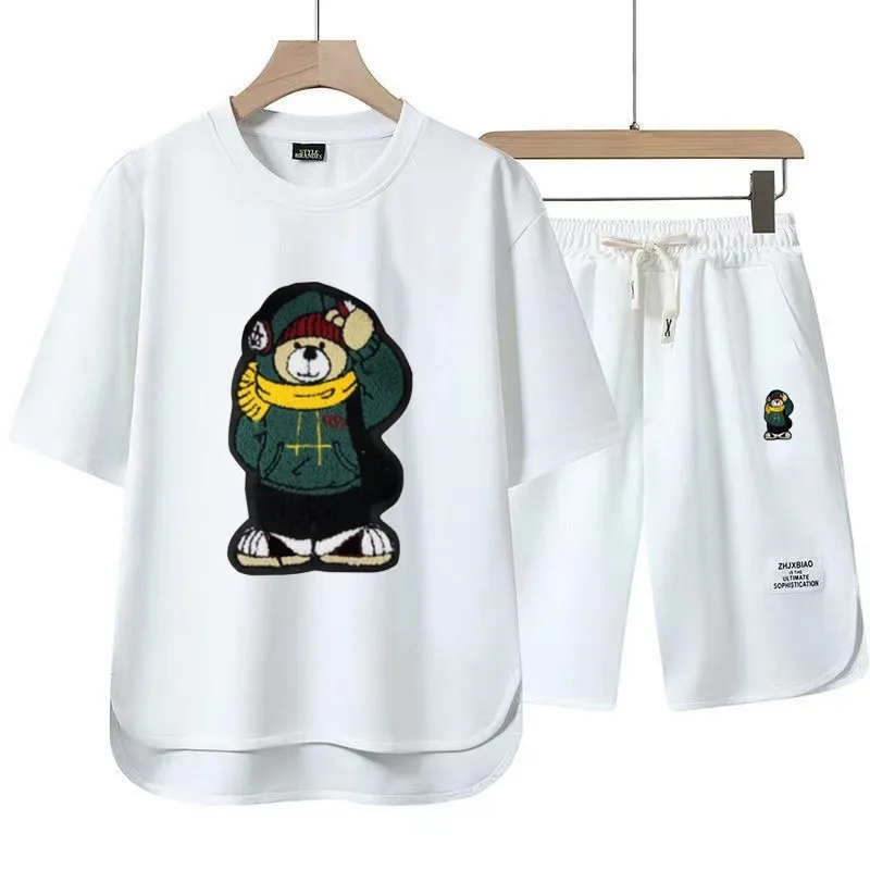 Summer men's printed sportswear high-quality cotton T-shirt and shorts set casual fitness sports two-piece set for men/women