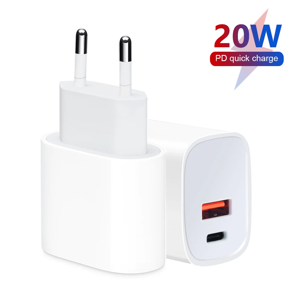 

YCDC Dual Port 20W PD Fast USB Charger US/EU/UK Wall Plug Adapter for iPhone 13 12 11 Pro Max Huawei Xiaomi Quick Charging