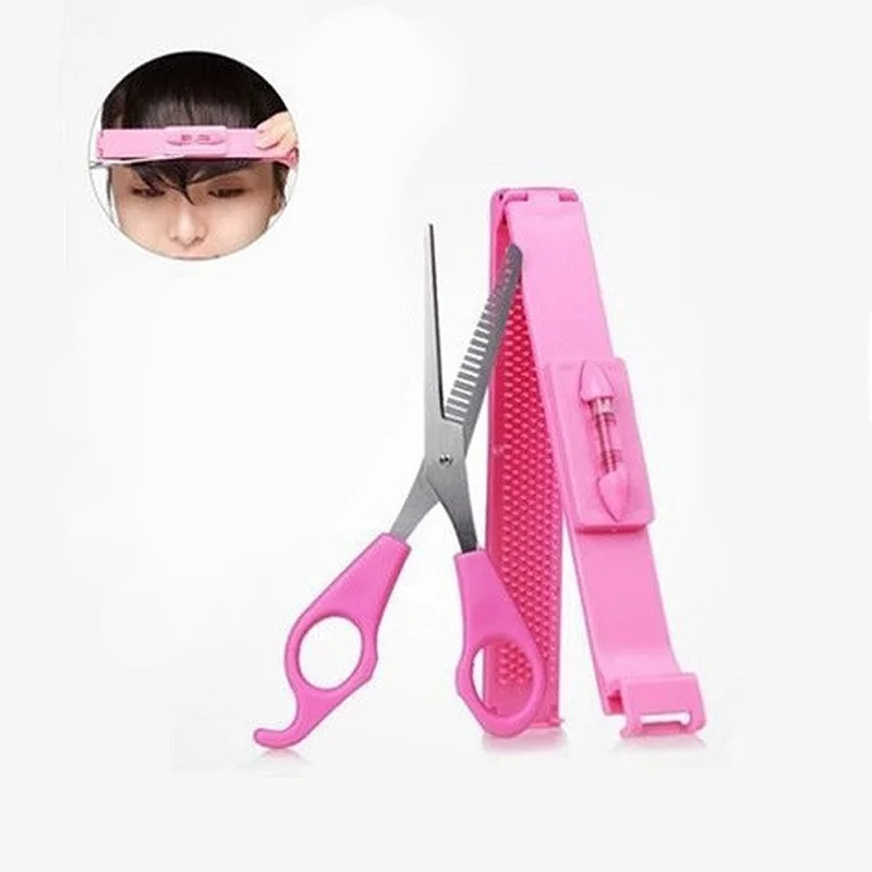 

2Pcs Hairdressing Hair Cutting Scissor with Ruler Barber Tools DIY Professional Haircut Pruning Bangs for Women Bangs Holder