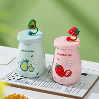 creative personality small fresh fruit ceramic cup net red simple girl heart mini portable straw cup