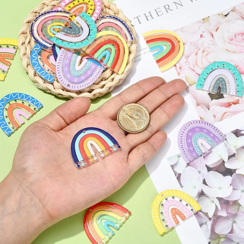 20Pcs/Set Translucent Cartoon Rainbow Acrylic Fun Pendant With Hole DIY Handmade Jewelry Earrings Key Chain Accessories