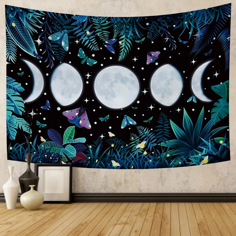 

Psychedelic Moon Phase Tapestry Black Galaxy Night Sky Wall Hanging Moon phase Throw Blanket Home Decor Wall Hanging tapestry