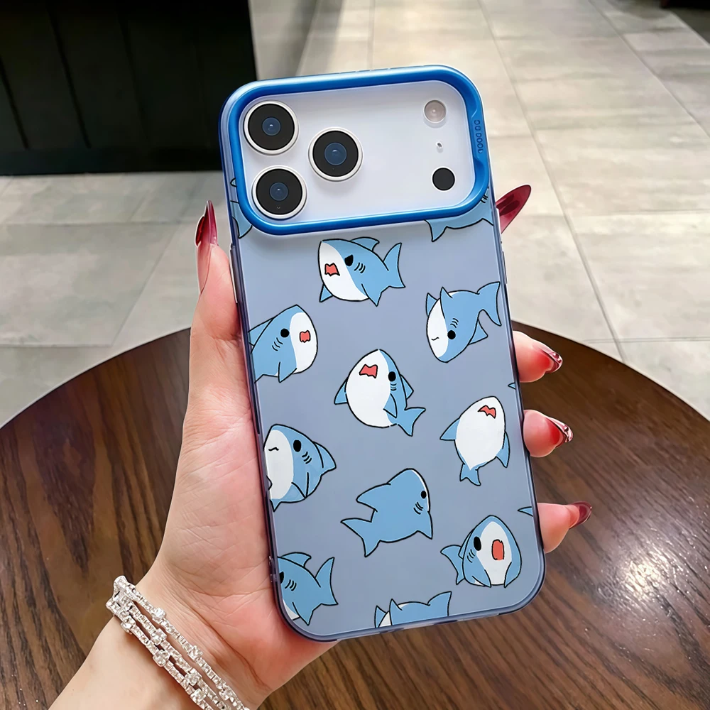 Милый чехол для телефона с изображением акулы для iPhone 17, 15, 16, 13, 14 Pro Max, 12, 11 Pro Max, 7, 8 Plus, XR, 17E Air, матовый, жесткий, противоударный бампер-накладка IMD (art.: 3920dc7ee25fb) - 3920dc7ee25fb