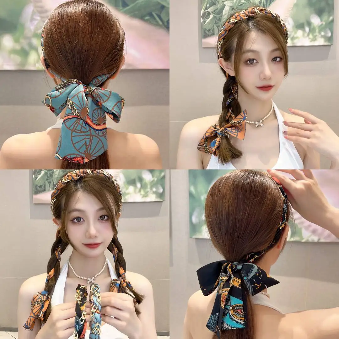 

Women Headbands Retro Long Braid Ribbon Hairband Vintage DIY Bow Hair Hoop Chiffon Braided Hair Band