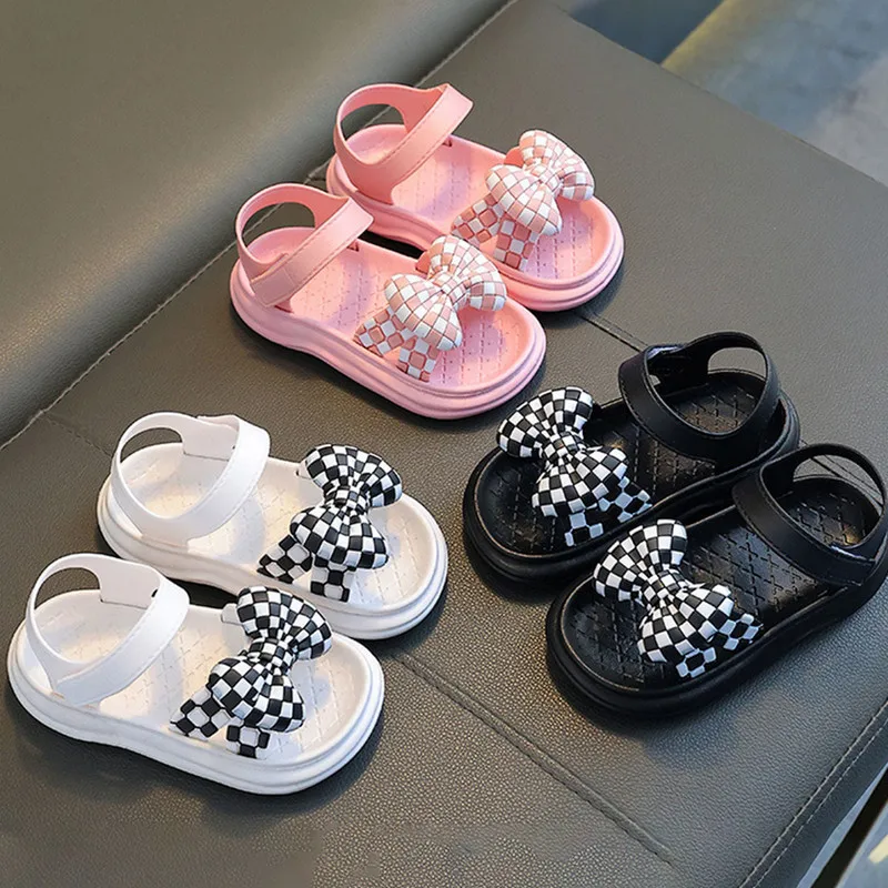 

Children Girl Casual 2-4 Female Summer Street Kid Years Old Bow Shoes, Sandals, Plaid Beach