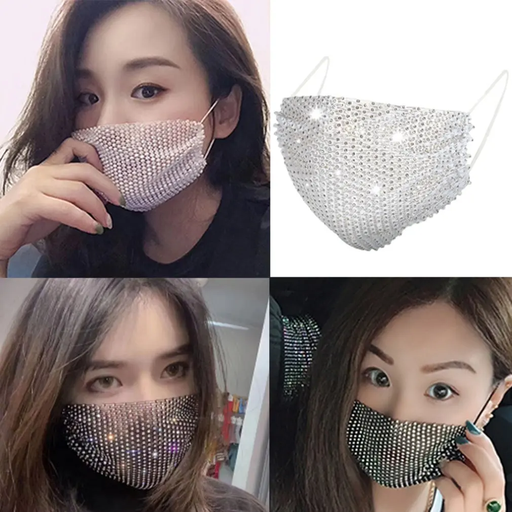 PM2.5 Breathable Outdoor Windproof Dustproof Cycling Bring crystal Diamond Full Face Mask Unisex Washable Mouth 2020 |