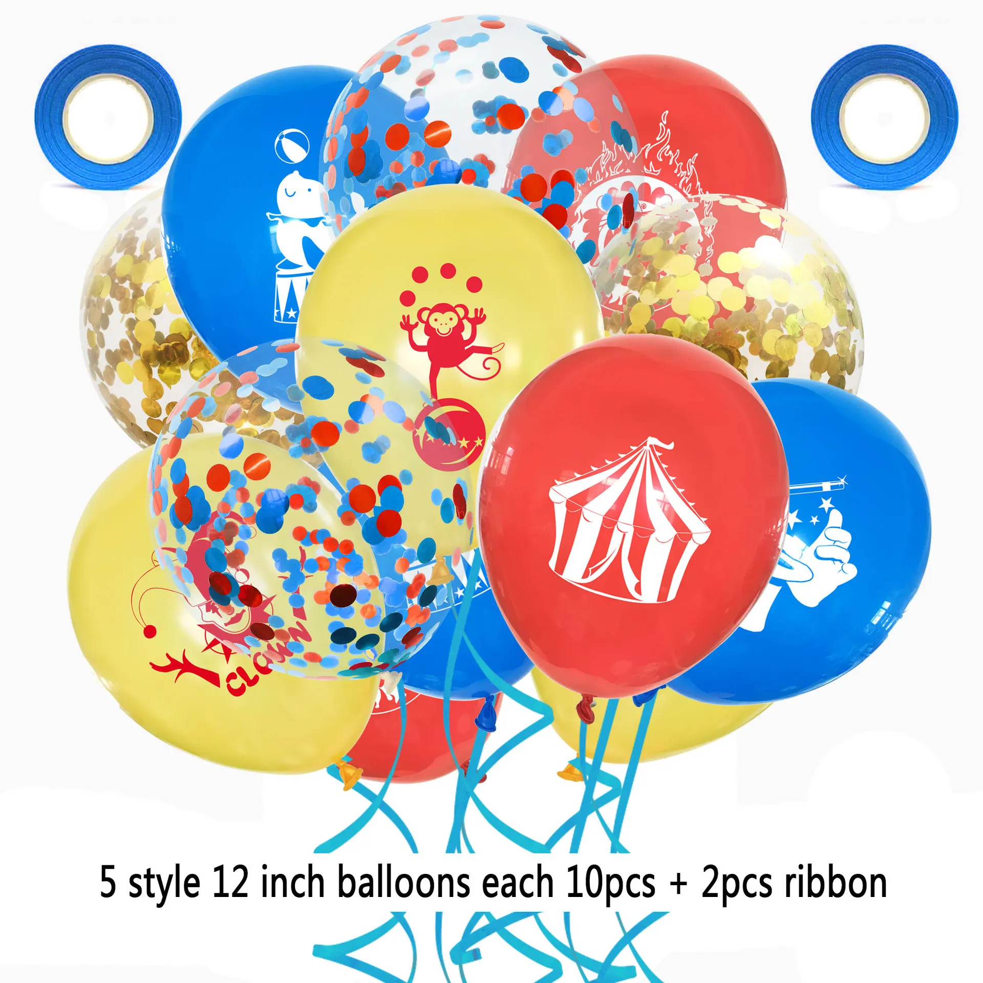

SURSURPIRSE Circus Theme Print Monkey Lion Clown Red Blue Latex Gold Confetti Balloons for Baby Shower Birthday Party Supplies
