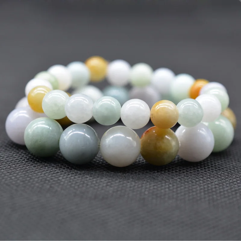 

Genuine Natural Burma Jade Bracelet Men Women Certified Jades Bangles Real Burmese Jadeite Beads Elastic Beaded Amulet Bracelets