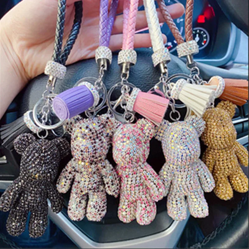 

YW GAIRU Creative Full Of Diamonds Cartoon Doll Bear Ornaments Keyring Exquisite Animals Pendant Car Keychain Holiday Gifts