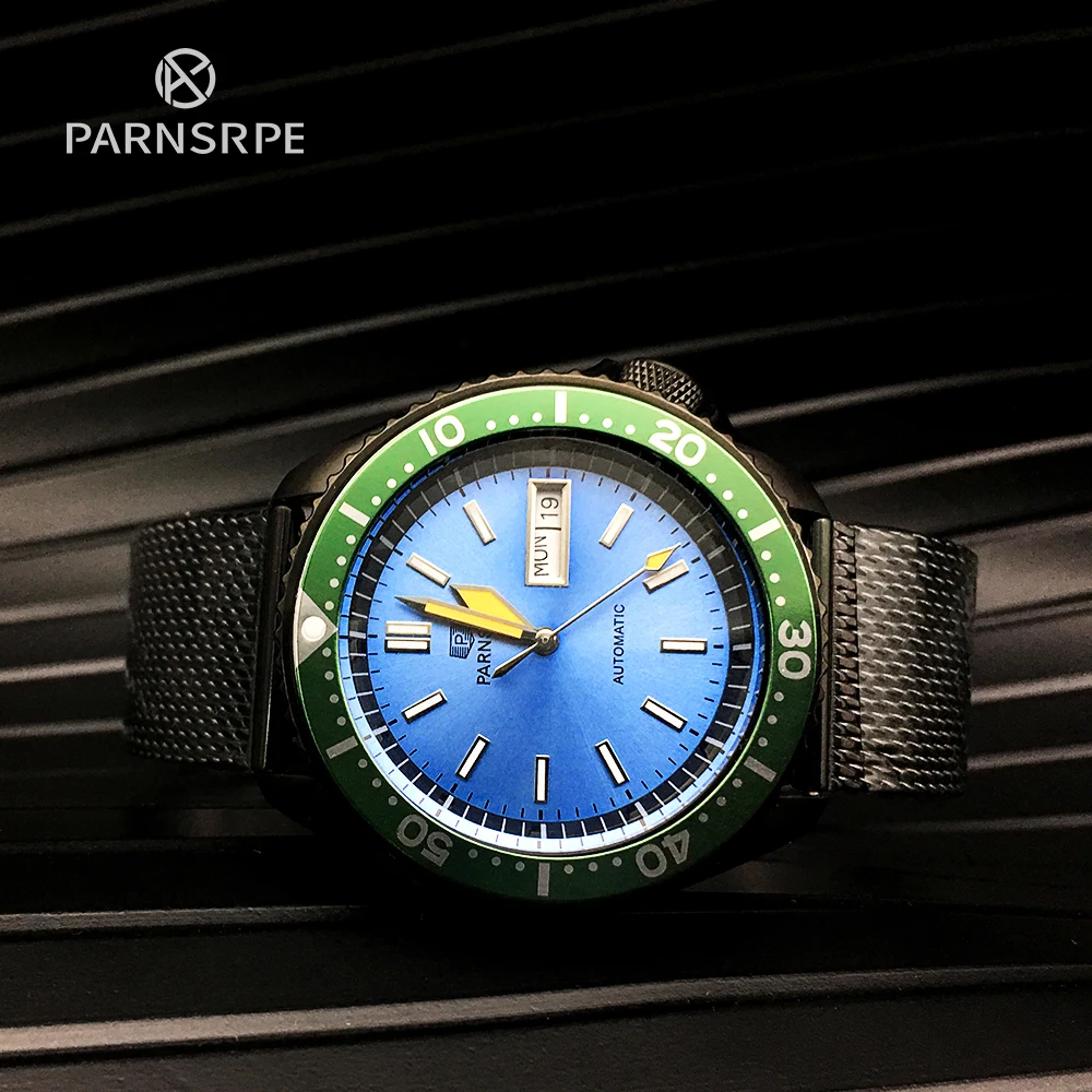 

PARNSRPE Automatic Men's NH36A Movement Men's Mechanical Watch Blue Luminous Dial Day Calendar Display Sports Casual Watch