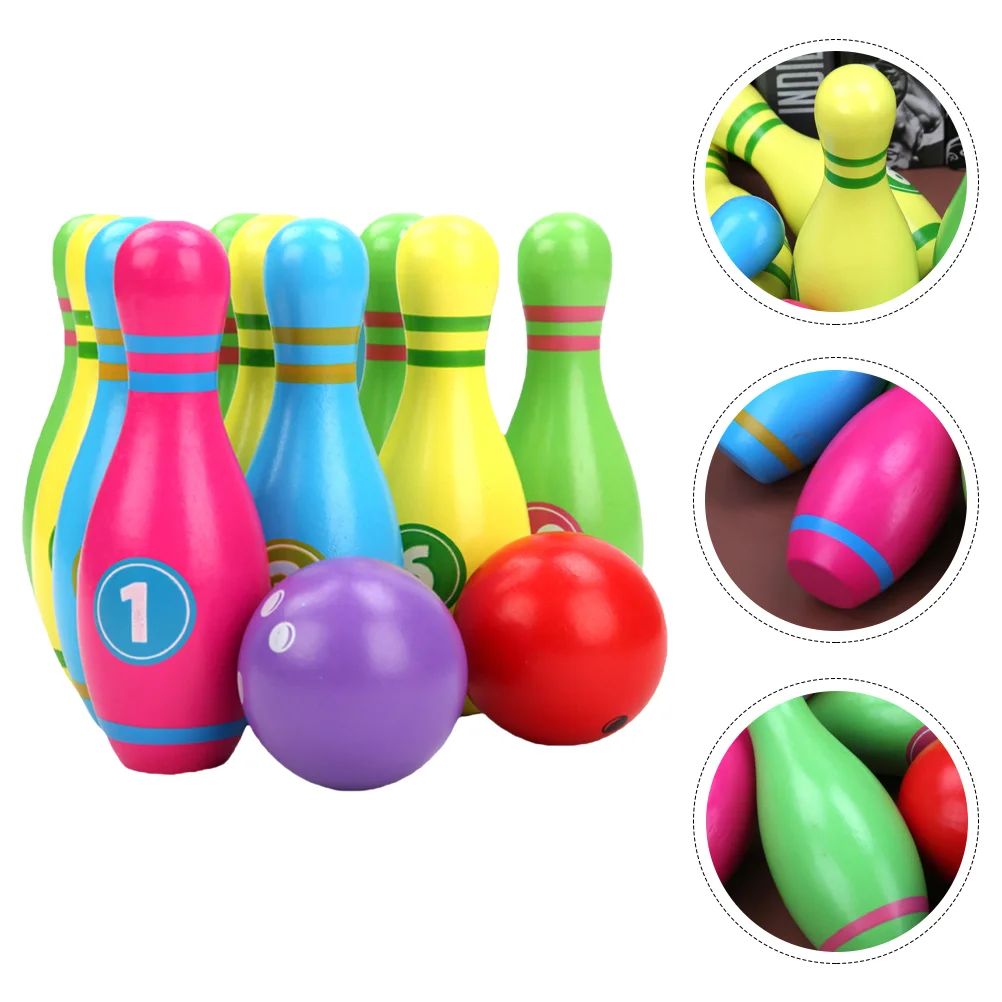 

1 Set Bowling Sports Toys Children Chic Wooden Bowling Colorful Bowling Balls Set