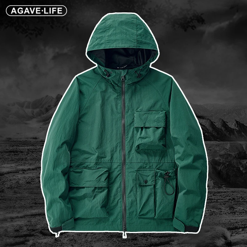 

Куртка мужская с капюшоном и воротником-стойкой, Модный повседневный свободный уличный жакет в стиле милитари, с множеством карманов, осень-весна