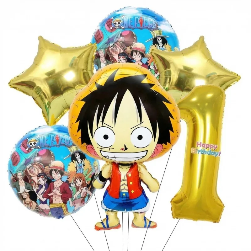 Фото Набор фольгированных шаров One Piece: Золотые, красные, синие градиентные шары с Луффи и цифрами 0-9 для аниме-вечеринки, украшения на день рождения, подарка другу №4