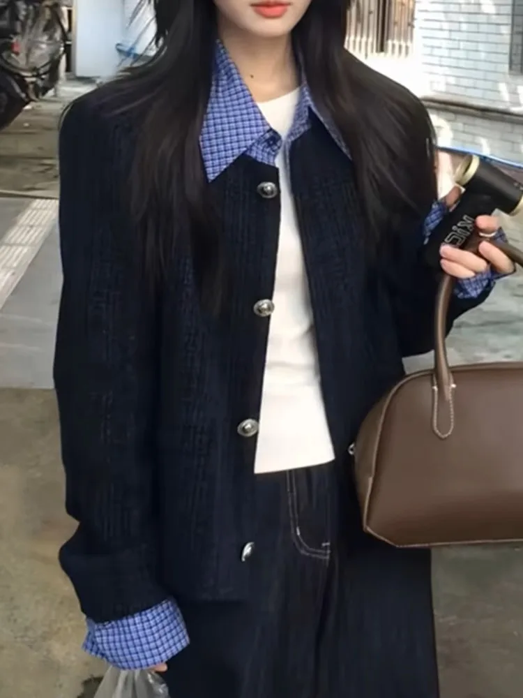 Корейская серия искусственная лоскутная куртка из двух предметов с лацканами