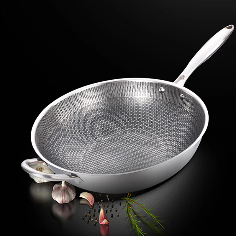 

Stainless Steel Wok 32cm/34cm/36cm Wear-resistance Honeycomb Nonstick Coating Stir Fry Wok Pan Induction Cooker Compatible