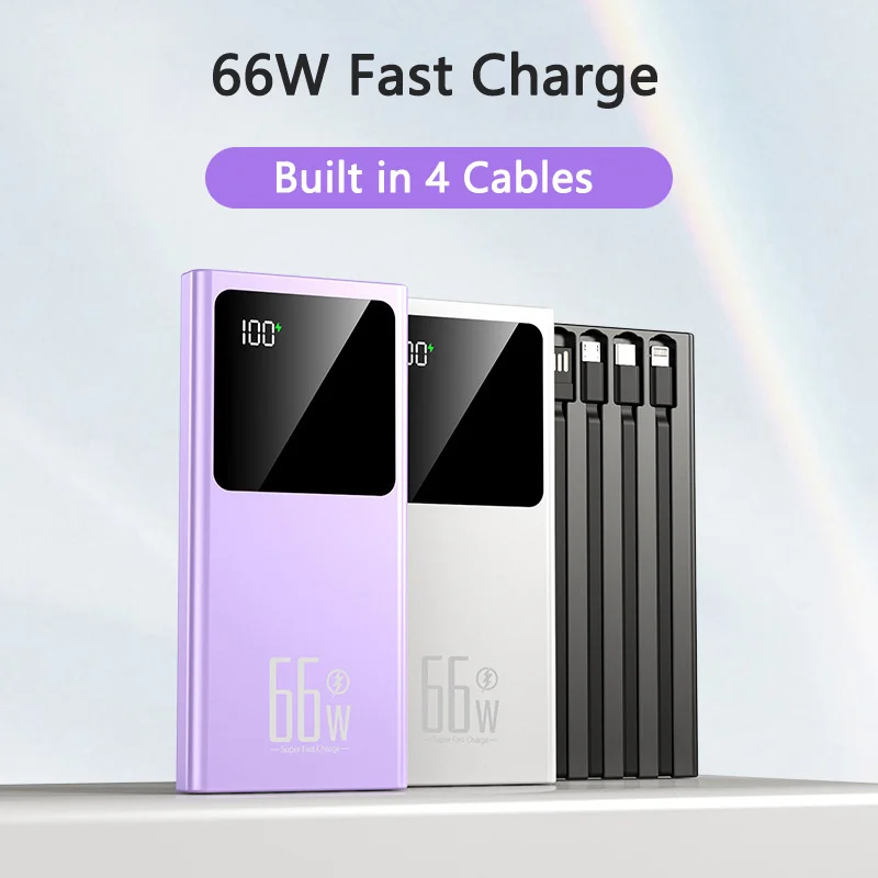 

30000mAh Power Bank 66W Fast Charging for Huawei P40 Powerbank Built in Cable for iPhone 13 12 11 X/Samsung S21/Xiaomi Poverbank